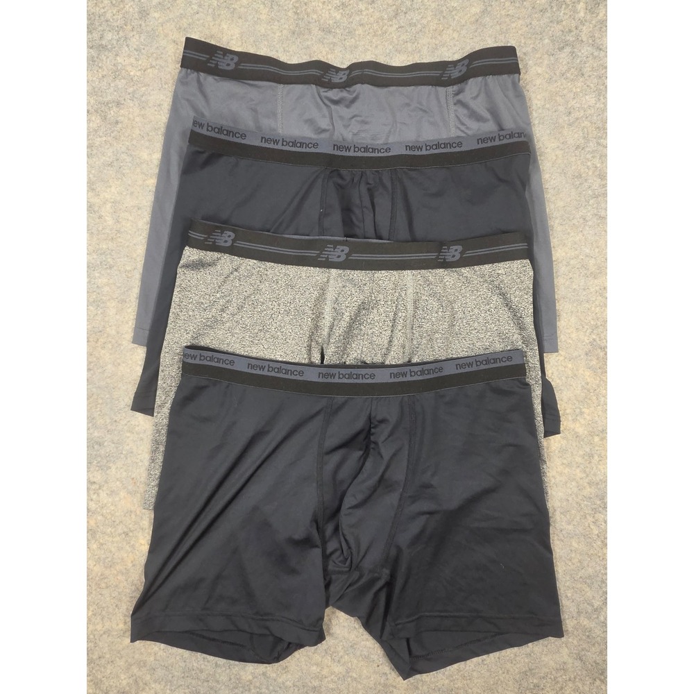 New Balance Mens 4 Pack Boxer Briefs XL Black Grey Performance Underwear